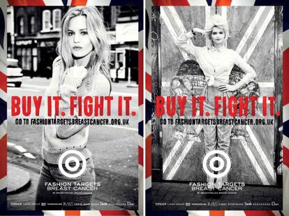 Sendos carteles de la campaña de la moda británica, con Georgia Jagger y Pixie Geldof.