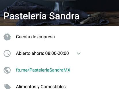 Cuenta de WhatsApp Business de una pastelería mexicana.