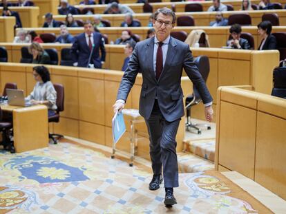 Alberto Núñez Feijóo durante la sesión de control al Gobierno en el Senado este martes.