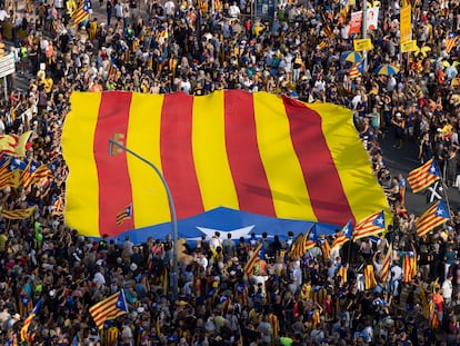 Manifestación en la plaza de España para la pasada Diada.