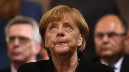 Merkel durante el homenaje a las v&iacute;ctimas del tiroteo en M&uacute;nich.