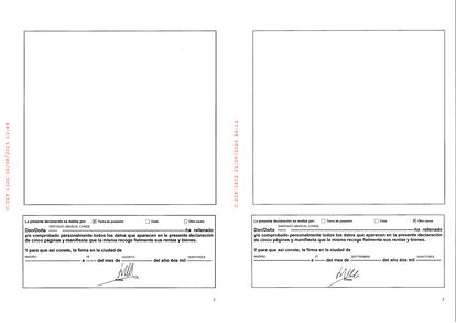 Comparación de las declaraciones presentadas en agosto (izquierda) y en septiembre (derecha) por Santiago Abascal en el Congreso.