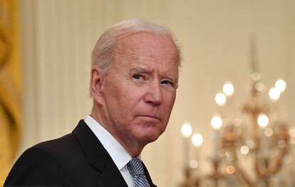 El presidente de Estados Unidos, Joe Biden, este lunes en la Casa Blanca, durante sus declaraciones sobre la vacunación.