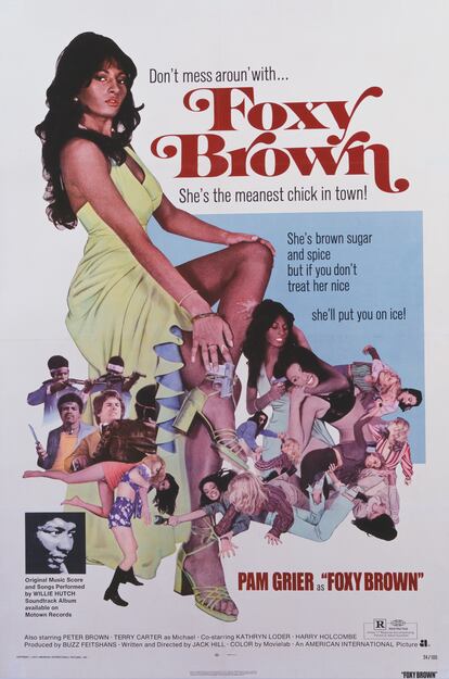Un póster de la película de acción de 1974 de Jack Hill, 'Foxy Brown' protagonizada por Pam Grier. 