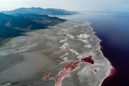 Increased evaporation has accelerated the loss of water from the lake, as observed in this aerial photo.