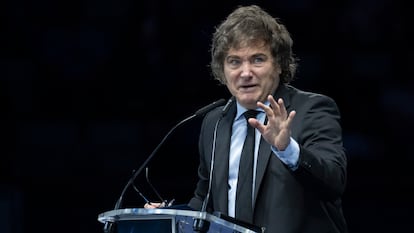 Javier Milei, durante el Foro Económico de Madrid, en junio de 2025.