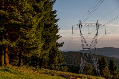 Torre de electricidad en el Parque Natural de Urkiola en Bizkaia. SANTI BURGOS