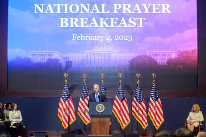 President Joe Biden speaks of unity and bipartisanship during the 70th annual National Prayer Breakfast on Capitol Hill in Washington, DC, USA, 02 February 2023.