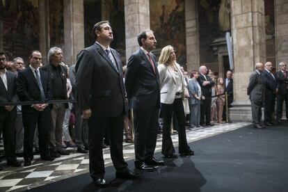 Els tres consellers d'Unió sortints, Josep Maria Pelegrí, Ramon Espadaler i Joana Ortega.