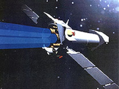 Recreacion artística del telescopio <i>XMM-Newton.</i>
Ilustración de una galaxia activa con un agujero negro en su centro.