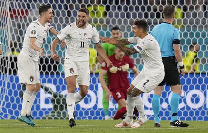 Immobile celebra su gol ante Turquía este viernes en el Olímpico de Roma.