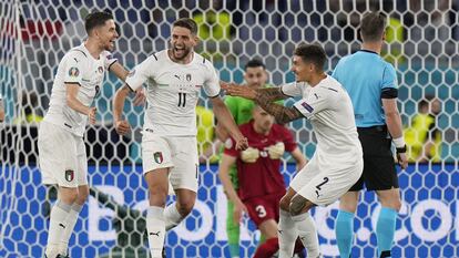 Immobile celebra su gol ante Turquía este viernes en el Olímpico de Roma.