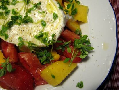 Ensalada de tomate, melocotón y mozzarella