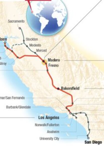 Mapa de la alta velocidad ferroviaria de California