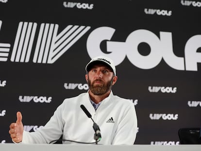 Dustin Johnson, este martes en la rueda de prensa de LIV Golf.