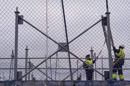 Trabajadores de la construcción en Valladolid este martes.