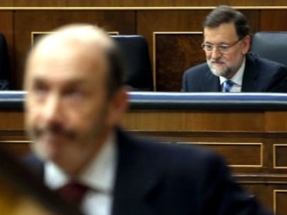 Rubalcaba y Rajoy, en el debate.