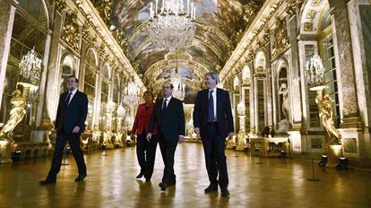 Francois Hollande junto a Angela Merkel,Mariano Rajoy y Paolo Gentiloni