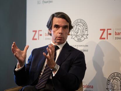 Aznar intervenía en una conferencia en el Círculo Ecuestre en Barcelona, el 22 de febrero.
