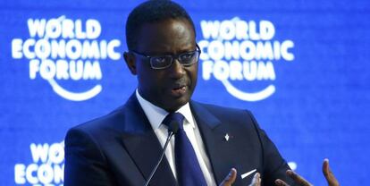 Tidjane Thiam, consejero delegado de Credit Suisse, durante su participación en el Foro de Davos.