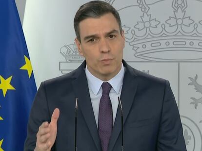 Pedro Sánchez, durante la rueda de prensa de este sábado.