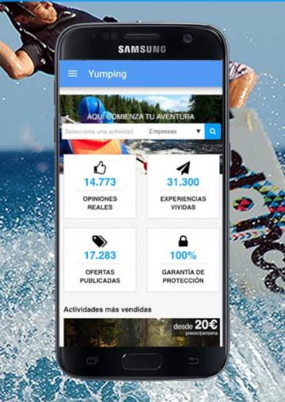 Pantallazo de la aplicación de deportes de aventura Yumping.