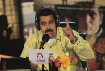 Venezuela's President Nicolas Maduro on air during his radio program “In contact with Maduro.”