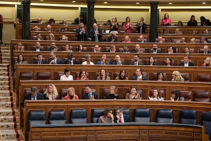 El ministro de Justicia, Presidencia y Relaciones con las Cortes, Félix Bolaños, y la vicepresidenta cuarta y ministra de Hacienda, María Jesús Montero, en el pleno de este martes.