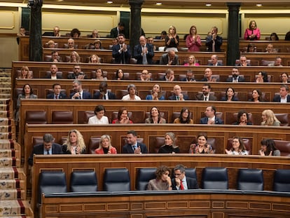 El ministro de Justicia, Presidencia y Relaciones con las Cortes, Félix Bolaños, y la vicepresidenta cuarta y ministra de Hacienda, María Jesús Montero, en el pleno de este martes.