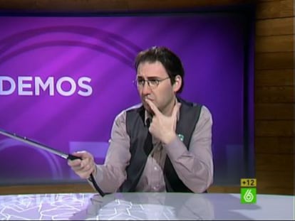 Joaquín Reyes, caracterizado como Monedero en El Intermedio (La Sexta). 