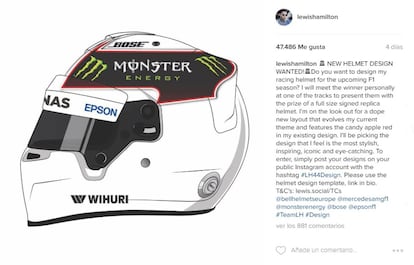 Lewis Hamilton publicitó el concurso en su Instagram hace cuatro días: "Conoceré al ganador personalmente en la pista y le entregaré el premio, una réplica del casco en tamaño original. Escogeré el diseño más elegante, inspirador, icónico y llamativo", ha escrito el piloto. 