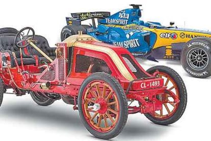 El Renault ganador en 1906 y el actual.