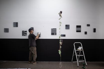 Muntatge de l'exposició 'Sobre un fondo en el que se destaca' de l'artista Laercio Redondo, en la galería de arte Ana Mas Projects.