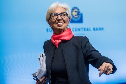 La presidenta del BCE, Christine Lagarde, tras la rueda de prensa del pasado jueves en Fráncfort.