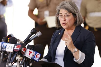 Levine Cava, durante una rueda de prensa este sábado en  Surfside. 