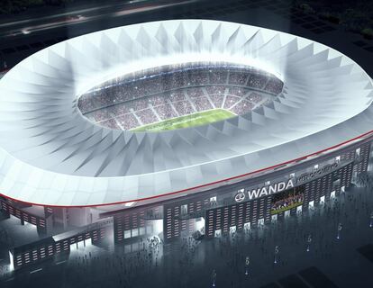 <p>Un total de 720 paneles de politetrafluoretileno conformarán los 83.000 metros cuadrados de la superficie de la cubierta del Wanda Metropolitano, obra del estudio de ingeniería Atlético de Madrid marca un gol.</p>