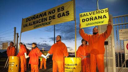 Activistas de Greenpeace protestan contra los proyectos energ&eacute;ticos en Do&ntilde;ana