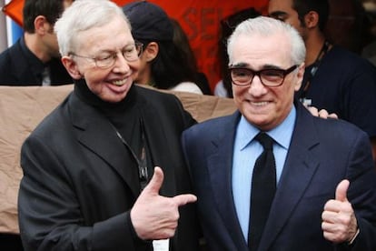 El crítico de cine Roger Ebert con Scorsese en Cannes en 2008