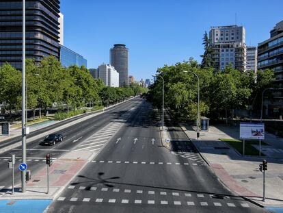 La Castellana de Madrid, casi vacía.