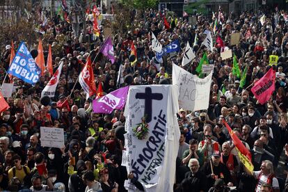 Manifestación en Ganges, el jueves, con motivo de la visita de Macron.
