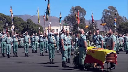 Funeral por el caballero legionario Alejandro Jiménez Cruz en la base de Viator (Almería) en marzo de 2019.