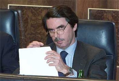 Aznar, en el Congreso, durante una comparecencia para explicar la postura del Gobierno sobre Irak.