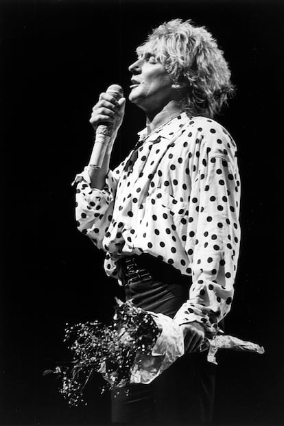 Lunares. Actuando en el Madison Square Garden en 1988. Rod ha demostrado ser un gran fan de los topos, ya fuera en prendas o accesorios, especialmente pañuelos que anudaba a su cuello.