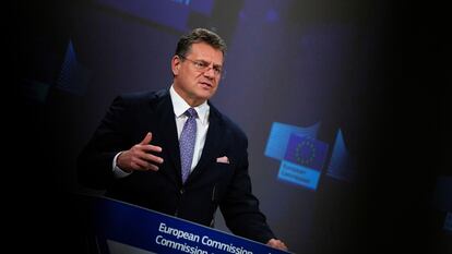 El vicepresidente de la Comisión Europea Maros Sefcovic, en una rueda de prensa la semana pasada en Bruselas.