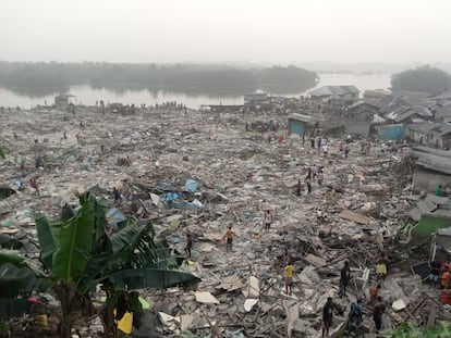 Estado de uno de los barrios demolidos en Port Harcourt, Nigeria, el 29 de enero de 2022.