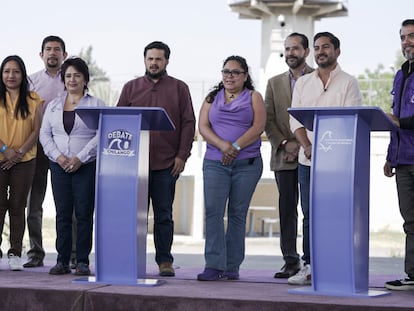 Los representantes de las tres agrupaciones políticas que participaron en el debate, este viernes en el penal de Santa Martha Acatitla.