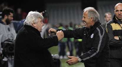 El presidente, Nicollin, y el entrenador del Montpellier, Rene Girard.