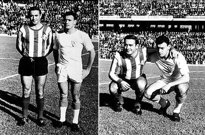 Los hermanos Areta, Esteban y José Luis, posan antes de dos de los derbis en los que se enfrentaron.