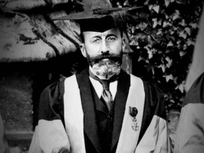 Ramón Menéndez Pidal, durante un viaje a Oxford.