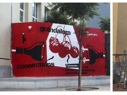 El grafiti cubierto en el espacio vecinal La Gasolinera, en el barrio de la Guindalera de Madrid.